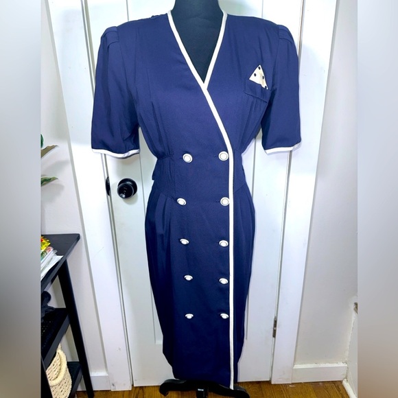 Vintage Navy Double-Breasted Dress - Picture 1 of 13